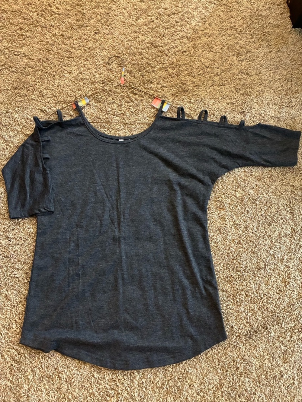 Charcoal Gray Cold-Shoulder Loop Sleeve Top